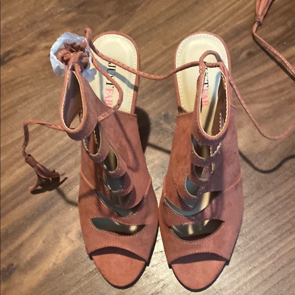 Women's Pink Suede Lace-Up Sandals by just fab